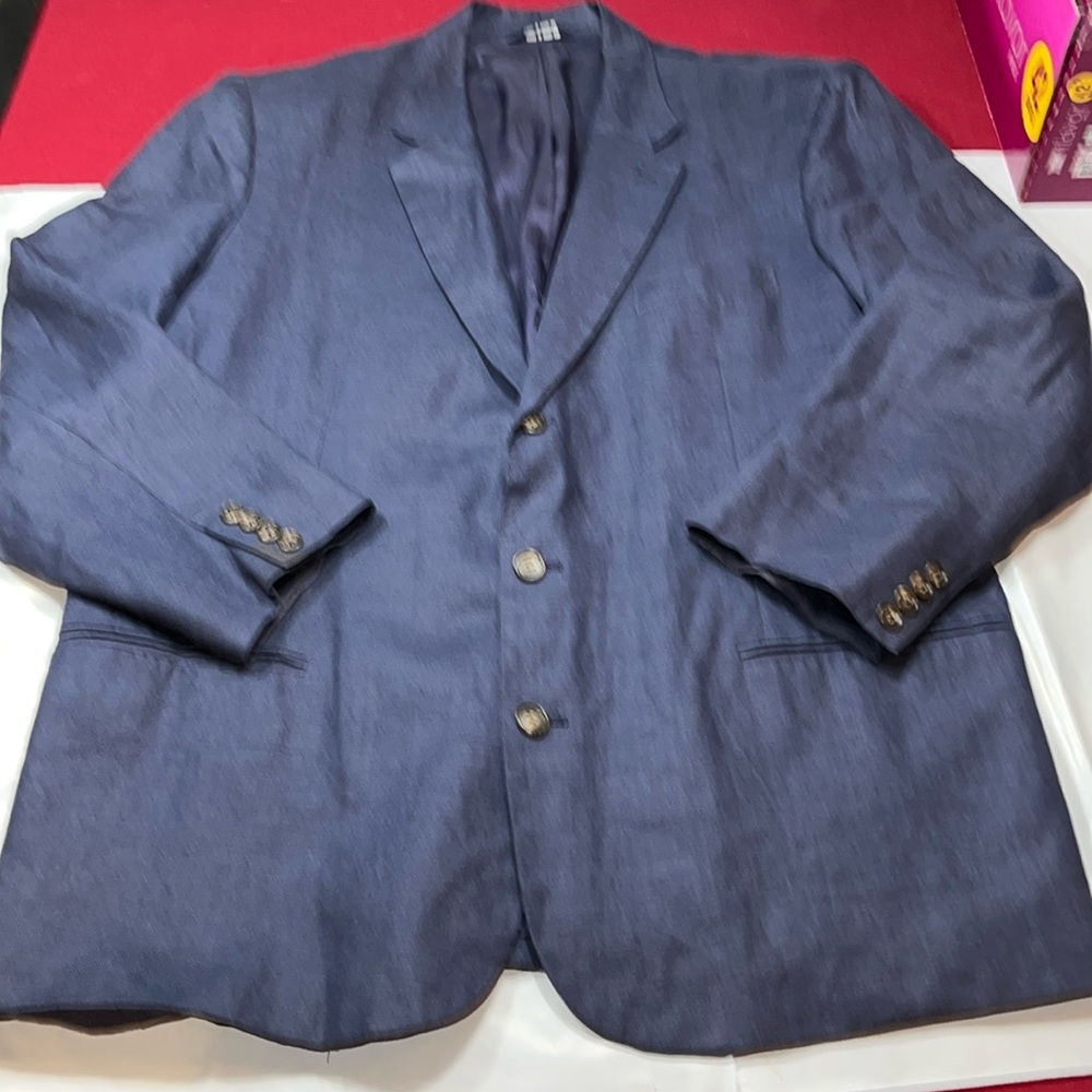 Gap BLUE LINEN BLAZER MENS XL lined button up 112533-97-1 JACKET summer vintage